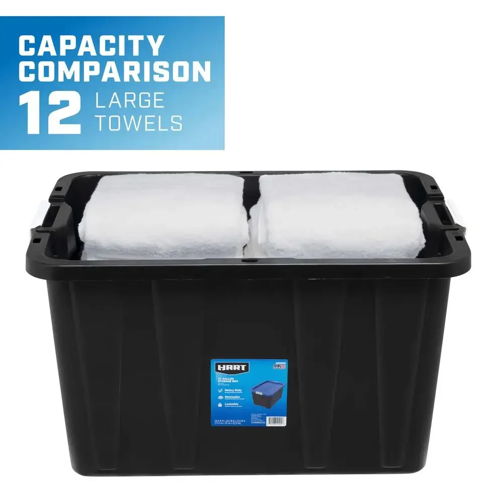 Set of 4 Black Heavy Duty 27 Gallon Stackable Storage Bins with Latching Handles