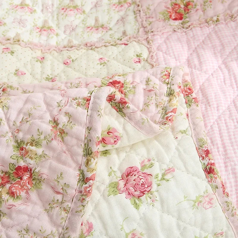 Floral Cotton Quilt Blanket Twin Size 150x200cm Patchwork Bedspread Lightweight Summer Coverlet Sofa Cover All-Season Home Decor