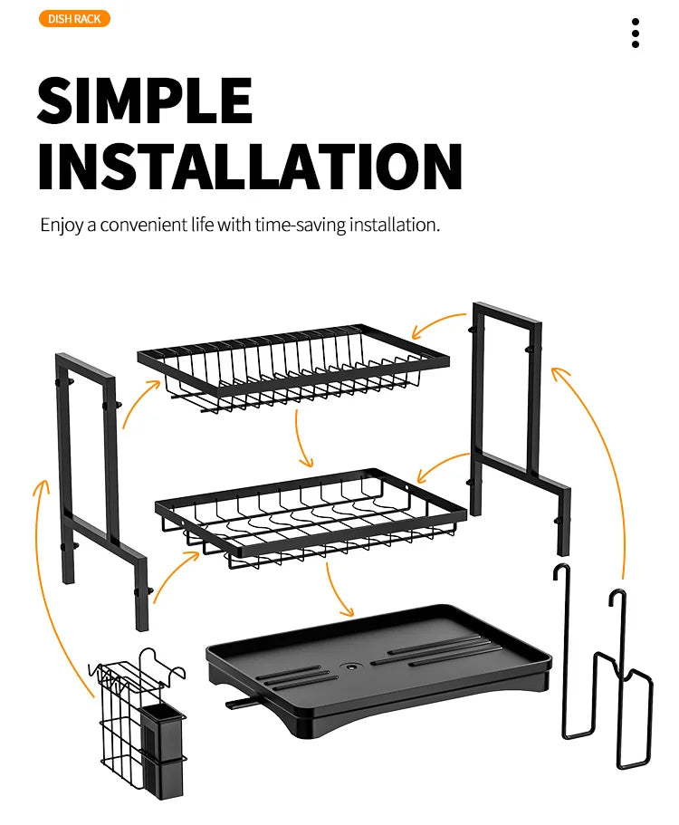Dish Drying Rack,Kitchen organizers and storage,2-Tier Kitchen Organizers and Storage for Dishes, Bowls, Cutlery, Black