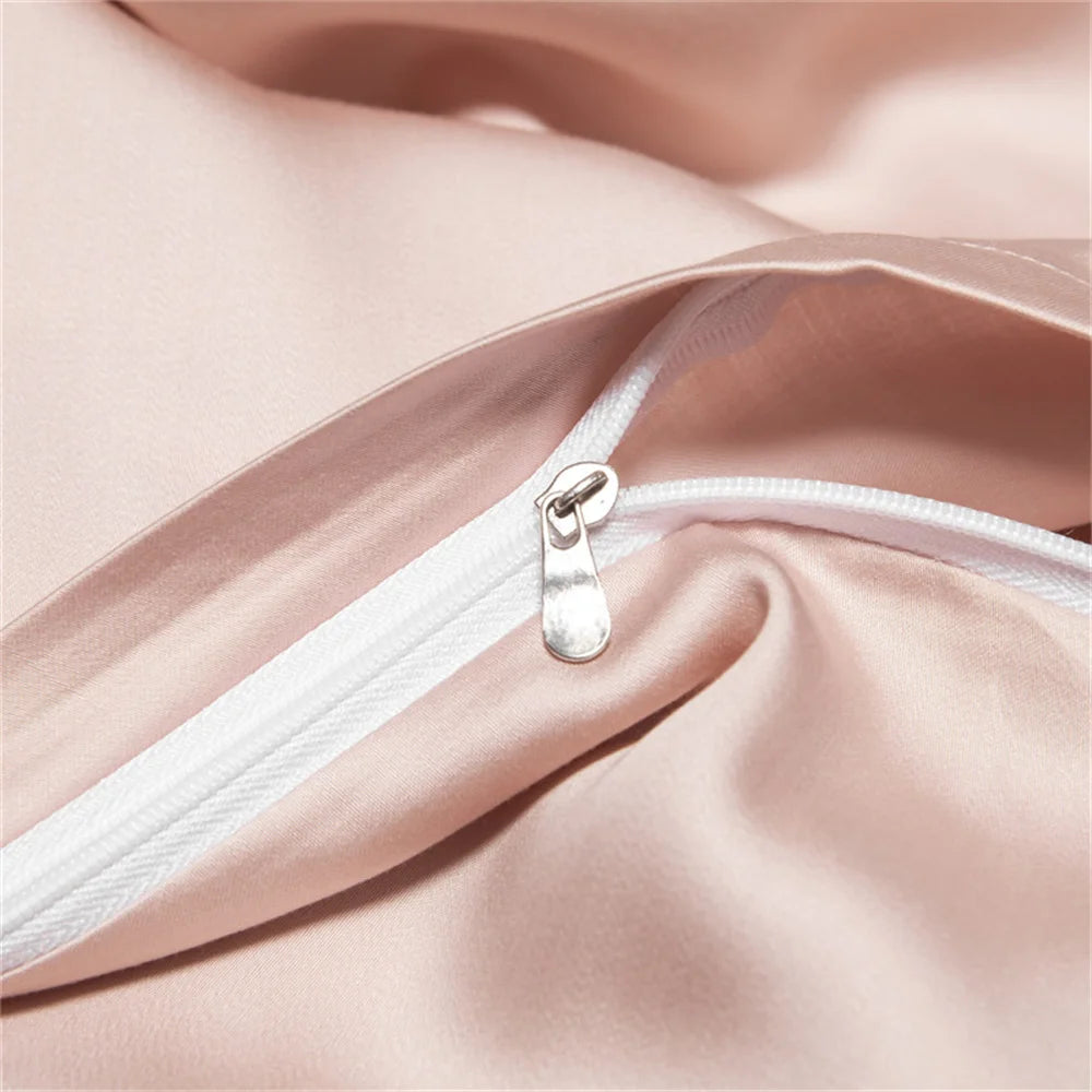 Liv-Esthete Pure Pink 100% Silk Bedding Set Solid Color Duvet Cover Pillow Case Bed Sheet Quilt Cover Double King Queen Bed Sets
