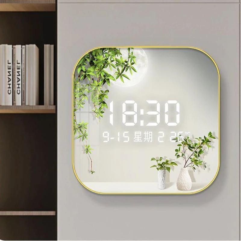 Wall Clock Digital Display Silent Temperature Clock Square Living Room Home Bedroom Dining Room Wall Painting