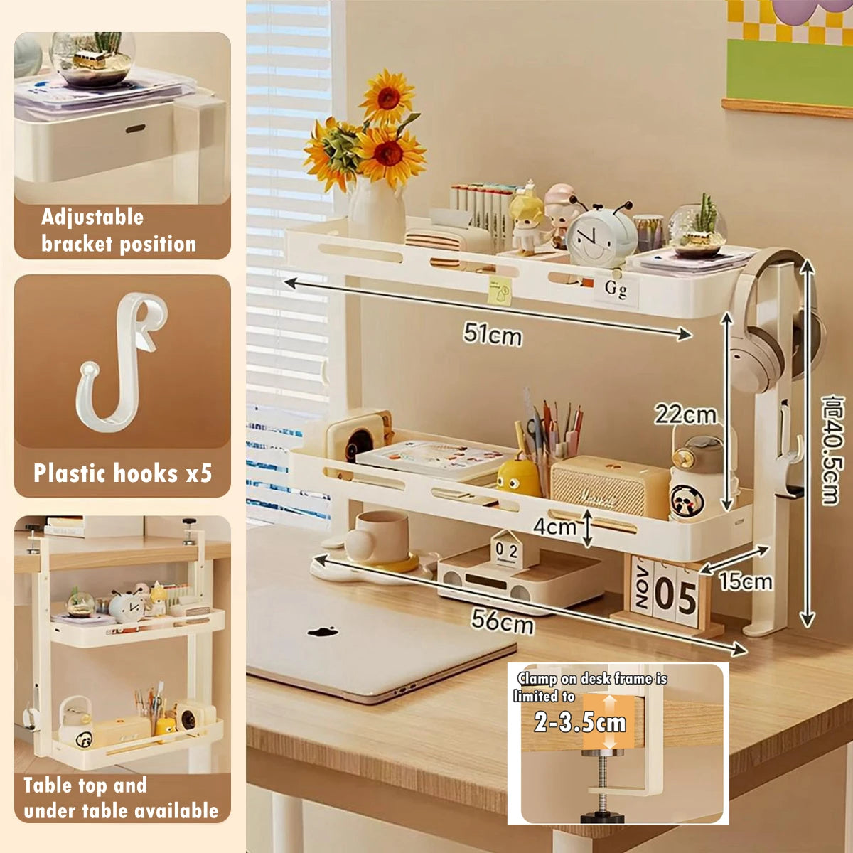 2Layer Desktop Storage Shelf Office Table Stationery Bookshelf Rak Desktop 0rganizer Meja Desktop Organizing Rack