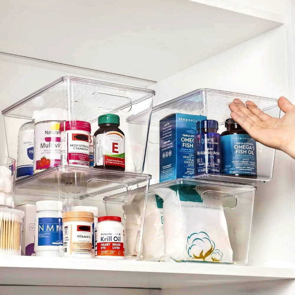 8 Pack Clear Stackable Storage Bins with Lids, Large Plastic Containers for Kitchen, Fridge, Cabinet, Bathroom Organizer