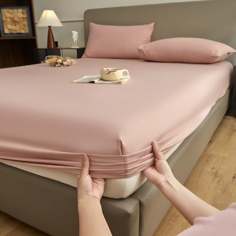 New Cotton Brushed Simple Plain Bed Fitted Sheet 1pc/sets 90/120/150/180/220cm machine washable