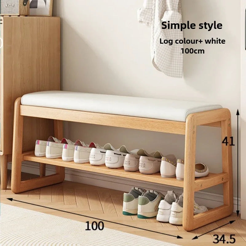 Teng woven shoe changing stool, entrance door, home door, multi-layer storage, solid wood, can sit on shoe stool