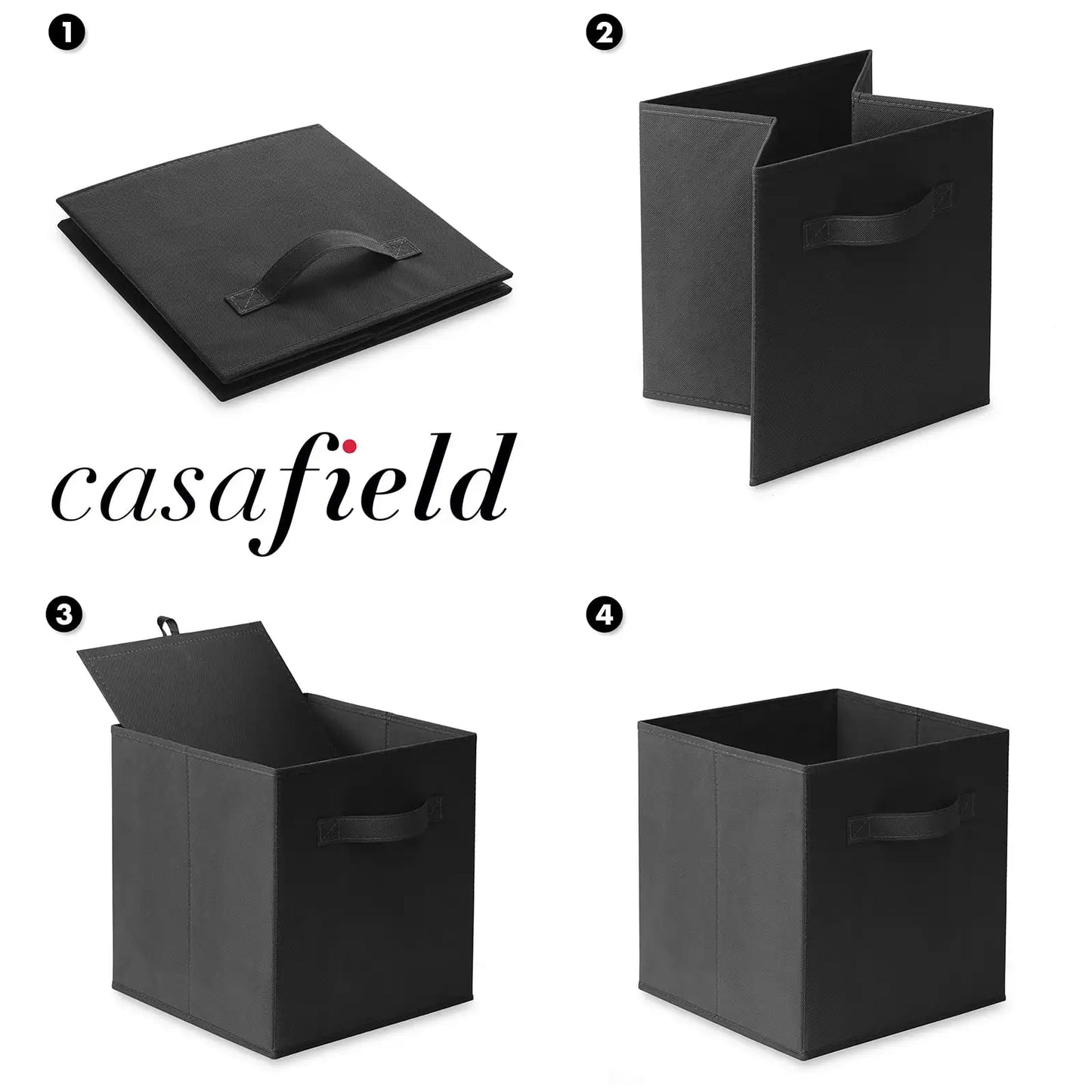 Set of 12 Fabric Storage Cube Bins, Black - 11" Collapsible Foldable Cloth Baskets for Shelves and Cubby Organizers