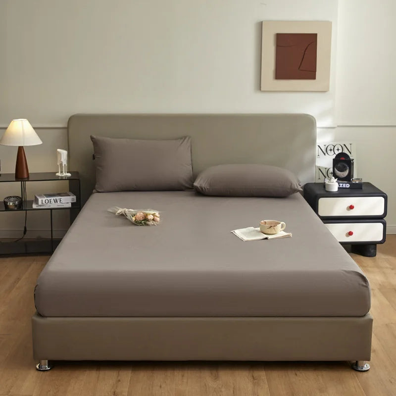 New Cotton Brushed Simple Plain Bed Fitted Sheet 1pc/sets 90/120/150/180/220cm machine washable