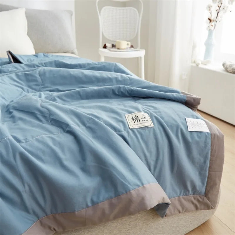 Class A 2025 new all cotton color blocked cotton summer quilt, pure cotton summer quilt, breathable air conditioning quilt