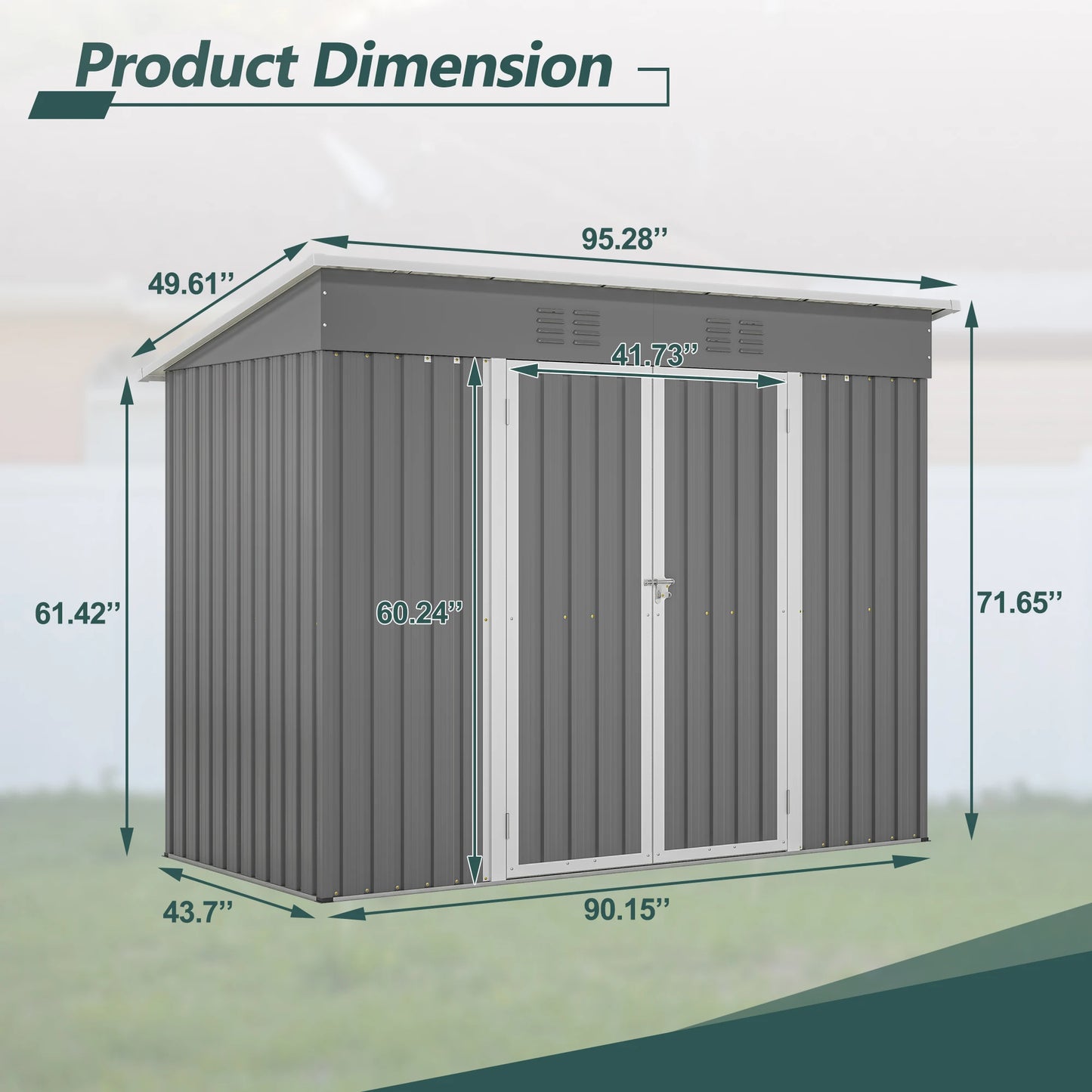 LZBEITEM 4' x 8' Metal Outdoor Storage Shed, Lean to Storage Shed, Garden Tool Storage House with Lockable Door and 2 Air Vents