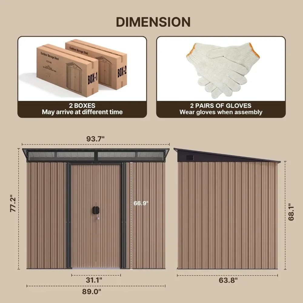 Outdoor Storage Shed Metal Garden Shed with Sliding Lockable Doors, Versatile Tool Bike Shed with Transparent Panel Windows