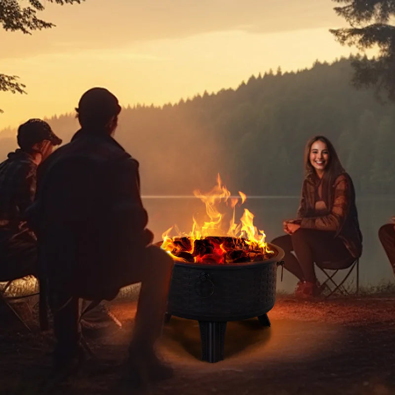 26 Inch Fire Pits for Outside Wood Burning Firepit with Fire Pit Poker and Cover for Backyard,Garden,Camping