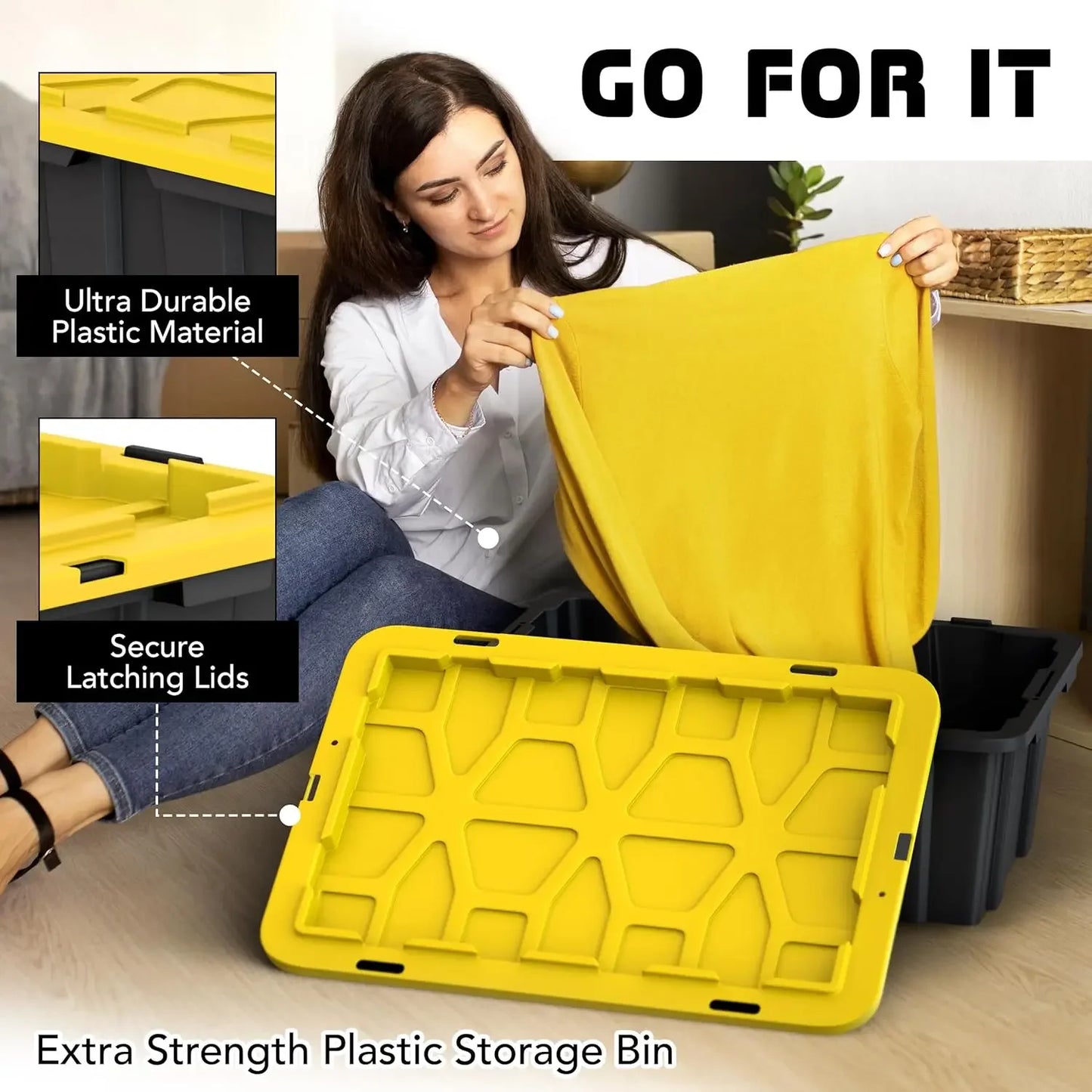 8 PACK of Medium 12 Gallon Plastic Storage Bin Tote Organizing Container with Ultra Durable Secure Latching Lids, Stackable,