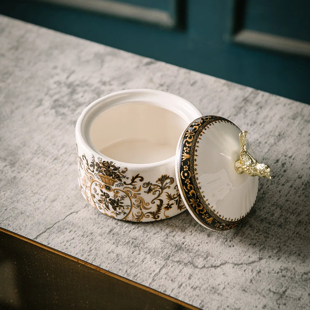 American retro ceramic bird jewelry jewelry storage box European ice cracked porcelain ornament