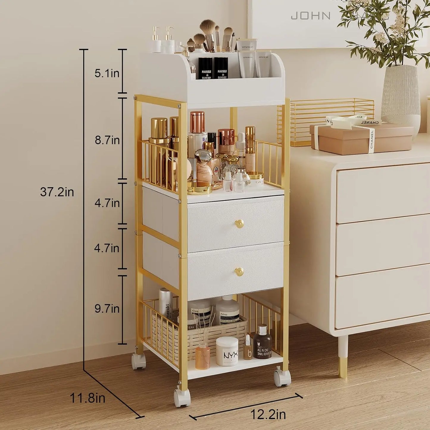 Makeup Organizer Storage Cart, Large Skincare organizers, Makeup Stand with Drawers, Makeup Vanity Organizer Cosmetics Display