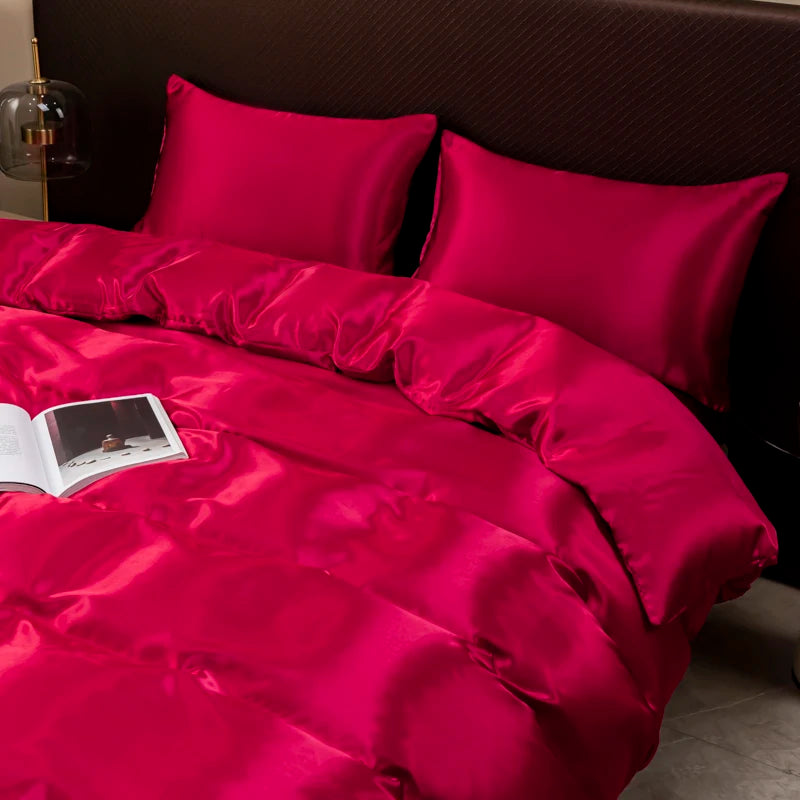 Solid Satin Bedding Set Including Duvet Covers, Bed Sheets, Pillowcases 220x240cm, Free Shipping