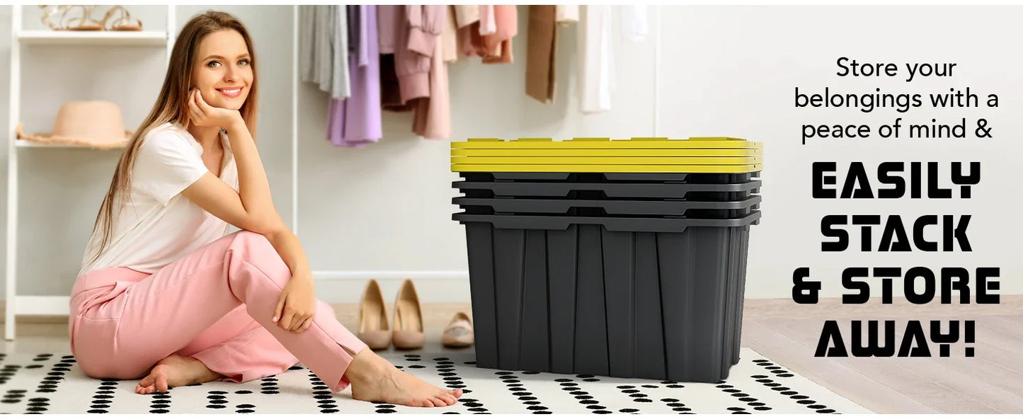 8 PACK of Medium 12 Gallon Plastic Storage Bin Tote Organizing Container with Ultra Durable Secure Latching Lids, Stackable,