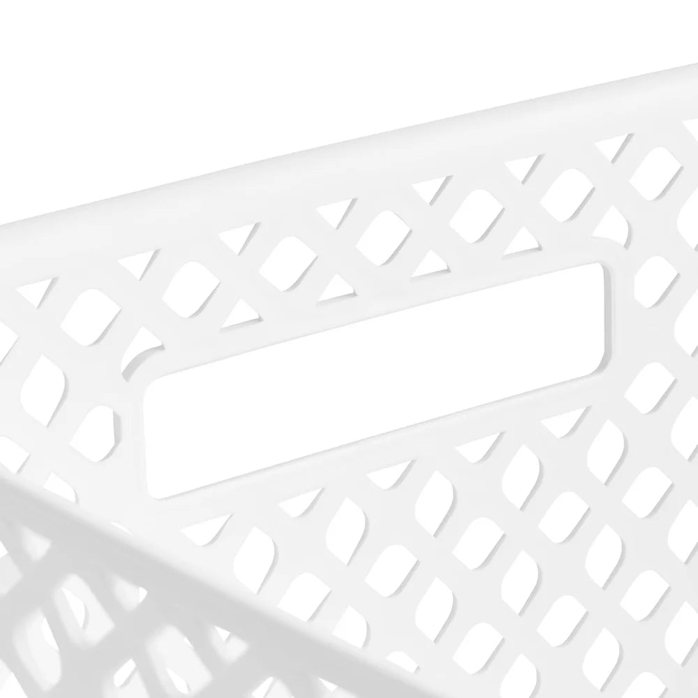 Decorative Storage Basket 13 Inch Square Plastic Mesh Design with Cut-Out Handles Easy Transport Ideal Organizing Toys Tools