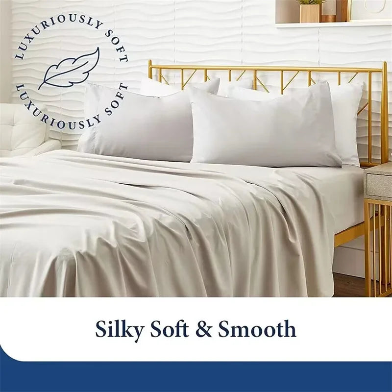 100% Egyptian Cotton 4/6 Piece Bed Sheet Set Luxury Bedding Set Elastic Fitted Sheet Flat Sheets Pillowcase Silky Comfortable