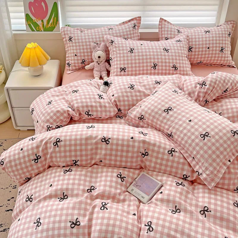 Classic Plaid Bedding Set No Filler Blue Green Duvet Cover Flat Sheet Pillowcases Single Full Queen Size BedSpread Home Textile