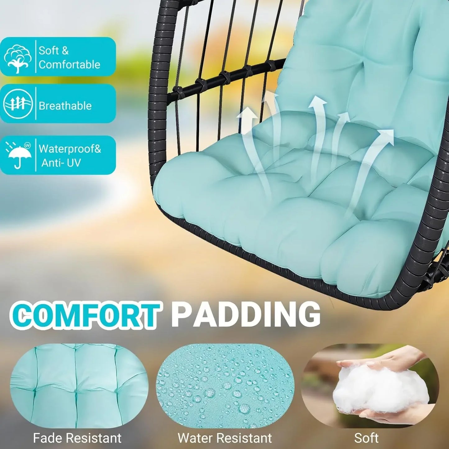 Egg Chair with Stand,Patio Rattan Wicker Hanging Swing Egg Chair Hammock Chair for Bedroom Porch Garden,