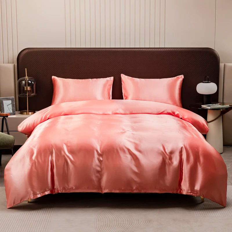 Solid Satin Bedding Set Including Duvet Covers, Bed Sheets, Pillowcases 220x240cm, Free Shipping