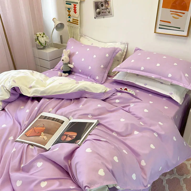 Ins Princess Pink Heart Duvet Cover Set Pillowcase Bed Sheet Kids Girls Bedding Set Queen Twin Cute Kawaii Quilt Cover No Filler
