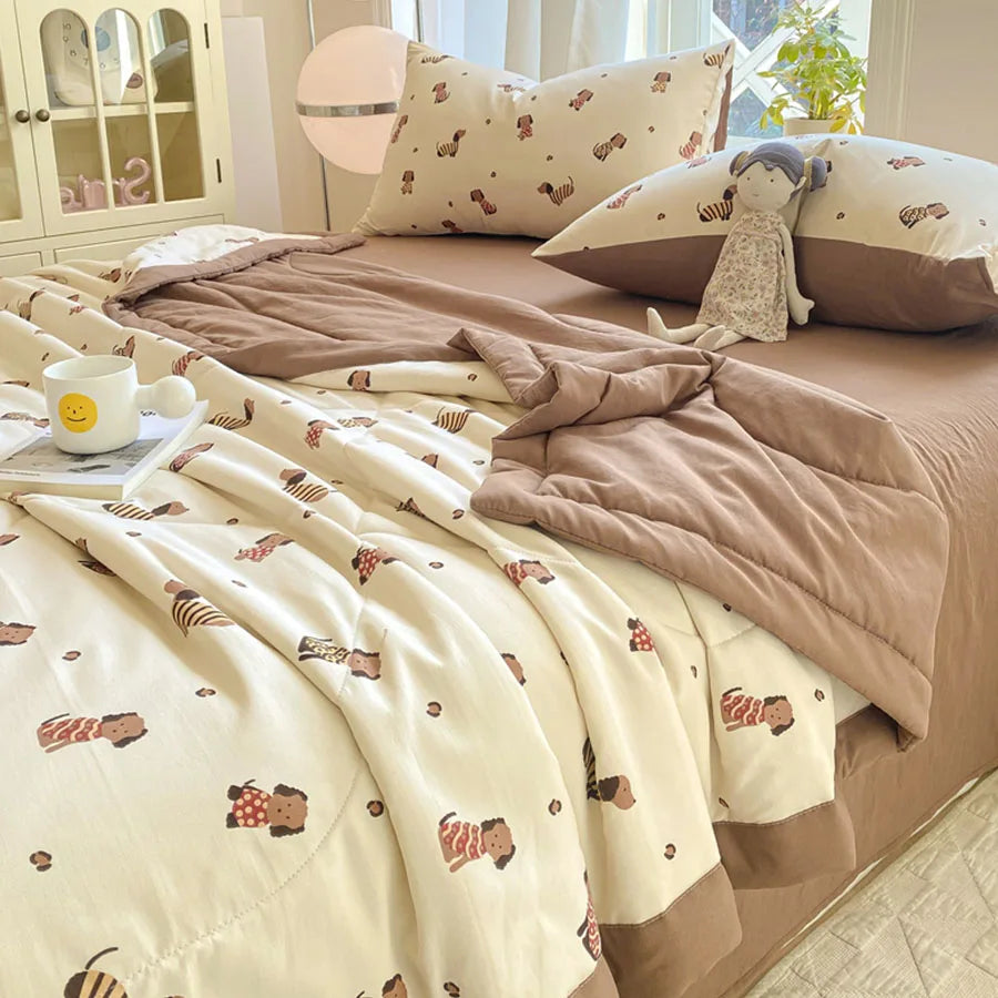 Knitted Cotton Double Gauze Summer Comforter Ultra-Soft Breathable Cooling Blanket Machine Washable Air Conditioner Comforter