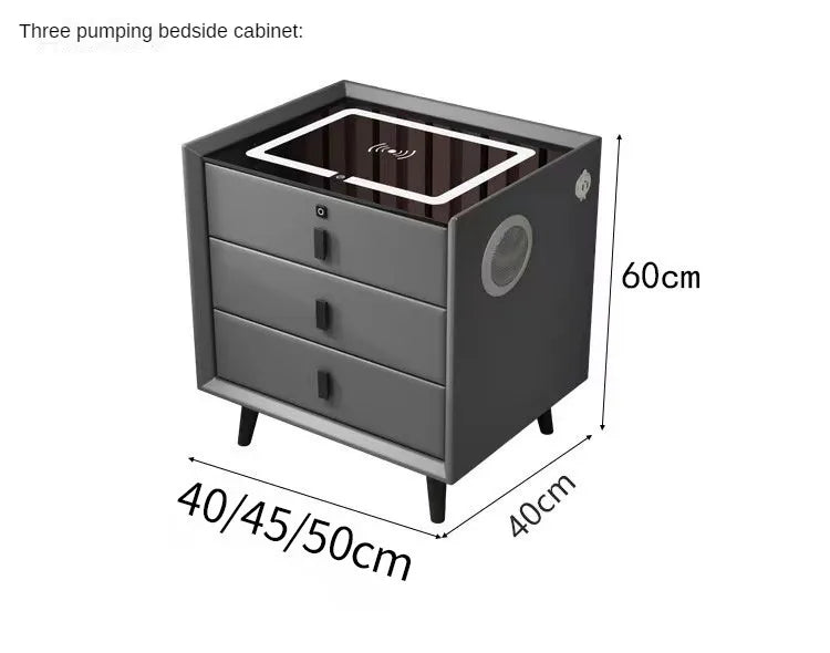 Luxurious Solid Wood Nightstand Three-Drawer Smart Bedside Table Compact Bedroom Leather Accents Integrated Wireless Charging