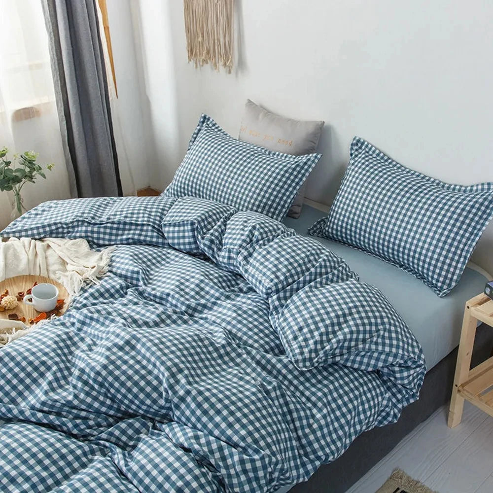 Classic Plaid Bedding Set No Filler Blue Green Duvet Cover Flat Sheet Pillowcases Single Full Queen Size BedSpread Home Textile