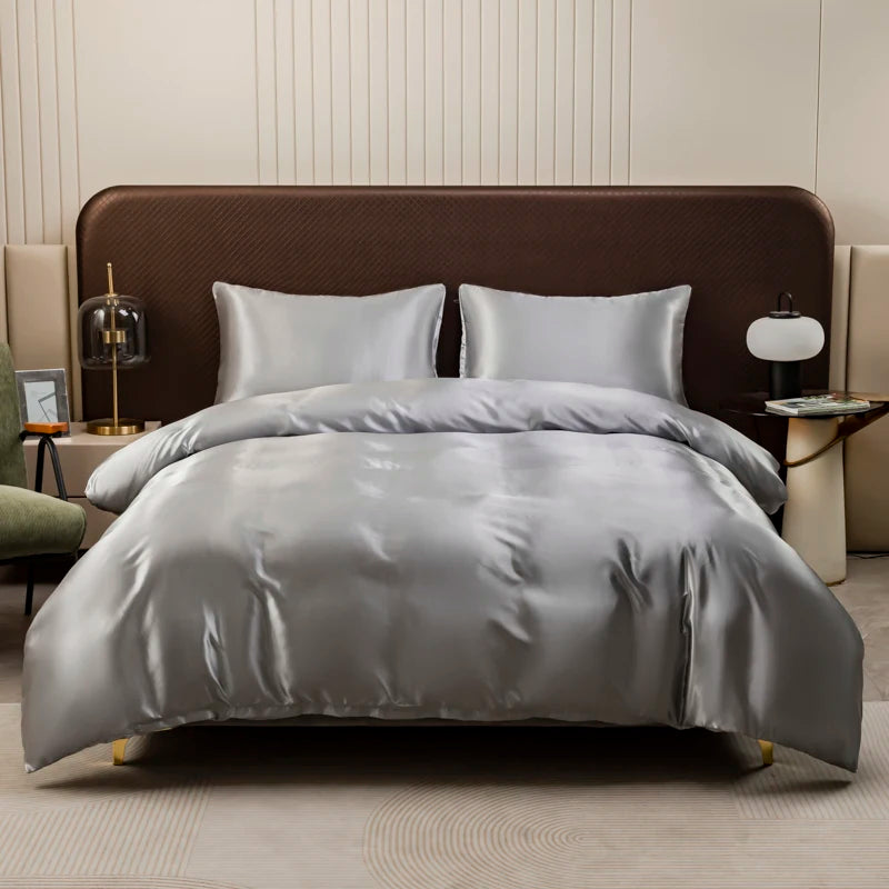 Solid Satin Bedding Set Including Duvet Covers, Bed Sheets, Pillowcases 220x240cm, Free Shipping