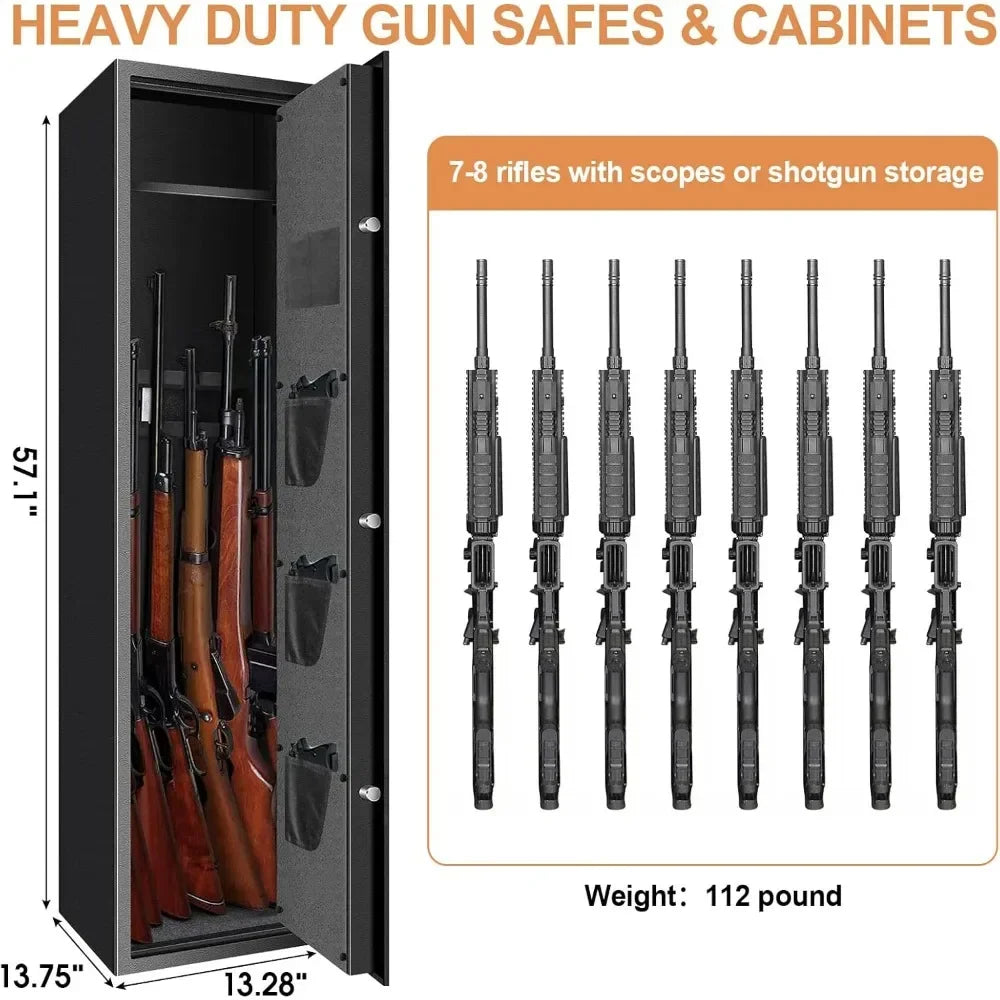 7-8 Fireproof Biometric Gun Safe Heavy Duty Anti-Theft Long Rifle And Pistol Storage Case for Home Security
