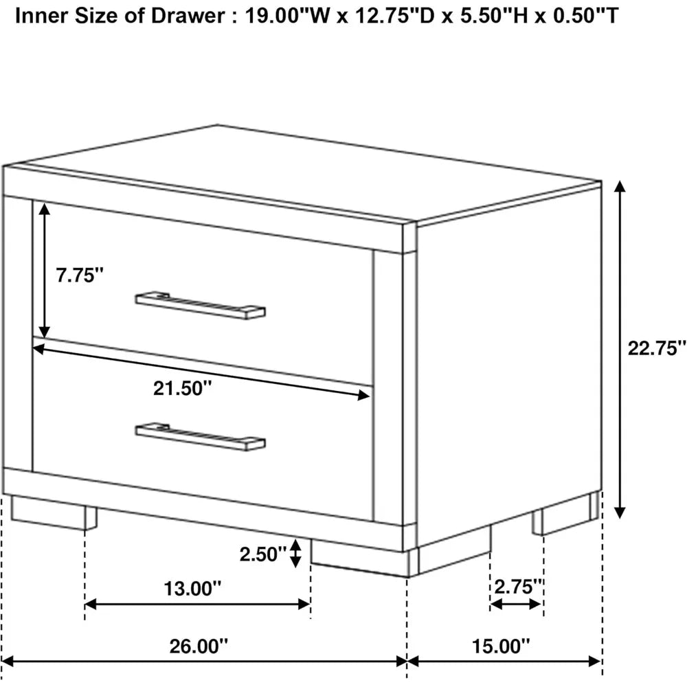 Jessica Contemporary Wood 2-Drawer Bedroom Nightstand Bedside Table Organizer Unit