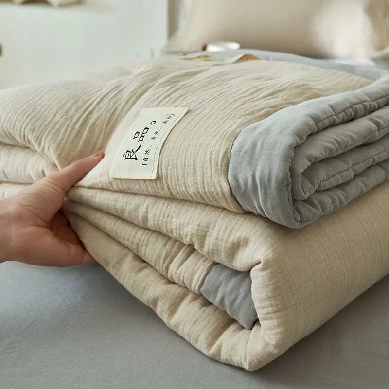 Class A fiber double-layer yarn soybean fiber summer quilt 4-piece set wrinkled yarn air conditioner quilt thin washable quilt