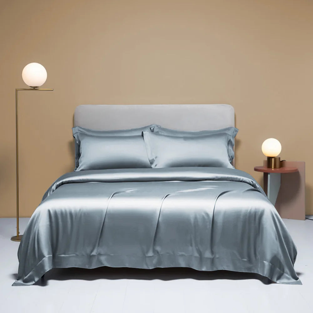 Liv-Esthete Pure Pink 100% Silk Bedding Set Solid Color Duvet Cover Pillow Case Bed Sheet Quilt Cover Double King Queen Bed Sets