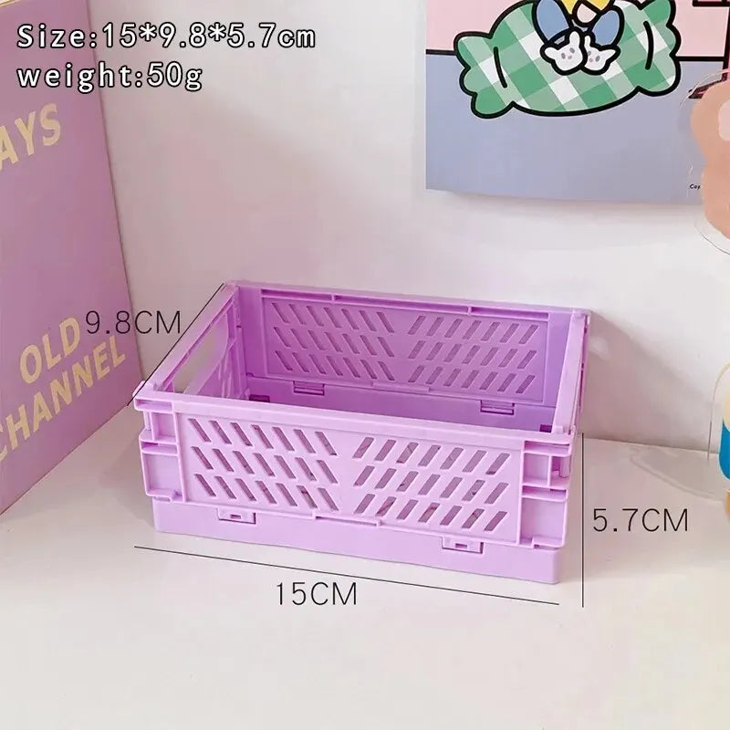 6 Color Organizing Storage Baskets Case Folding Student Desktop Basket Tape Stationery Plastic Foldable Container Storage Box