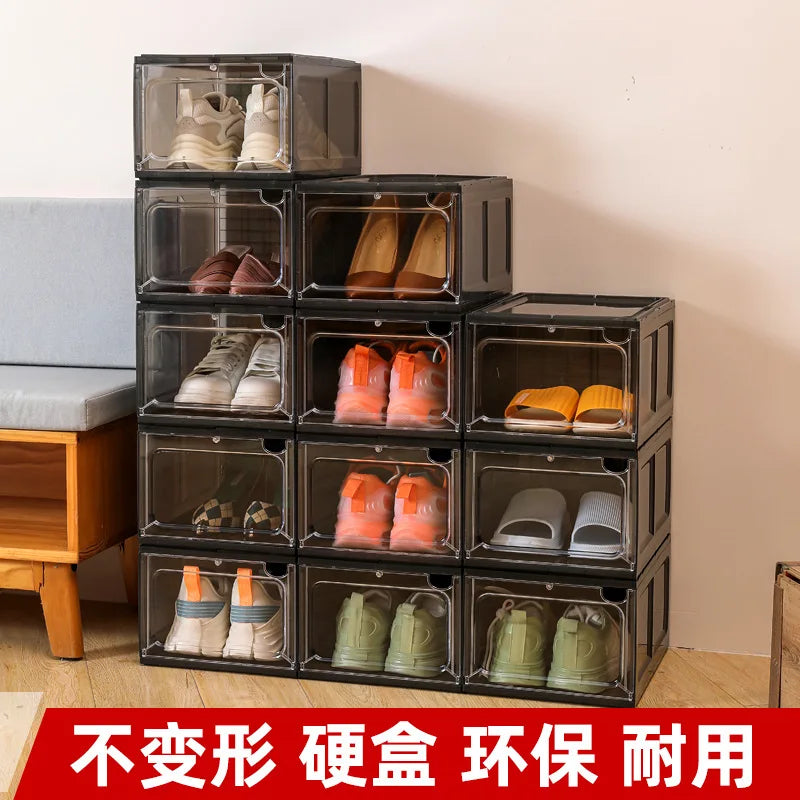 Magnetic hard plastic transparent drawer shoe box suitable for shoe storage box, space saving shoe rack shoe cabinet