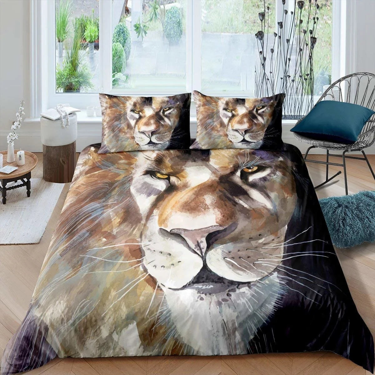 Black Lion Duvet Cover Animal Bed Sheet Pillow Three-Piece Bedding Set Single Double King Queen