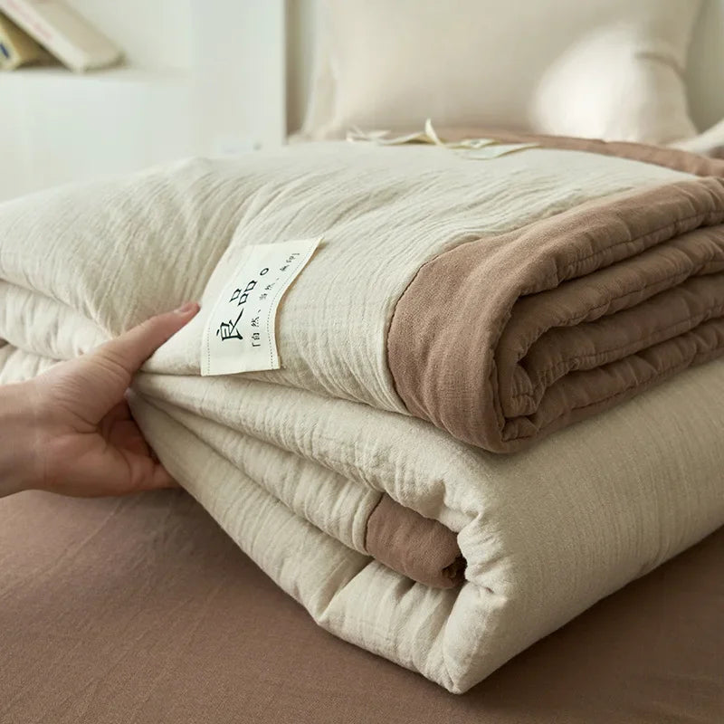 Class A fiber double-layer yarn soybean fiber summer quilt 4-piece set wrinkled yarn air conditioner quilt thin washable quilt
