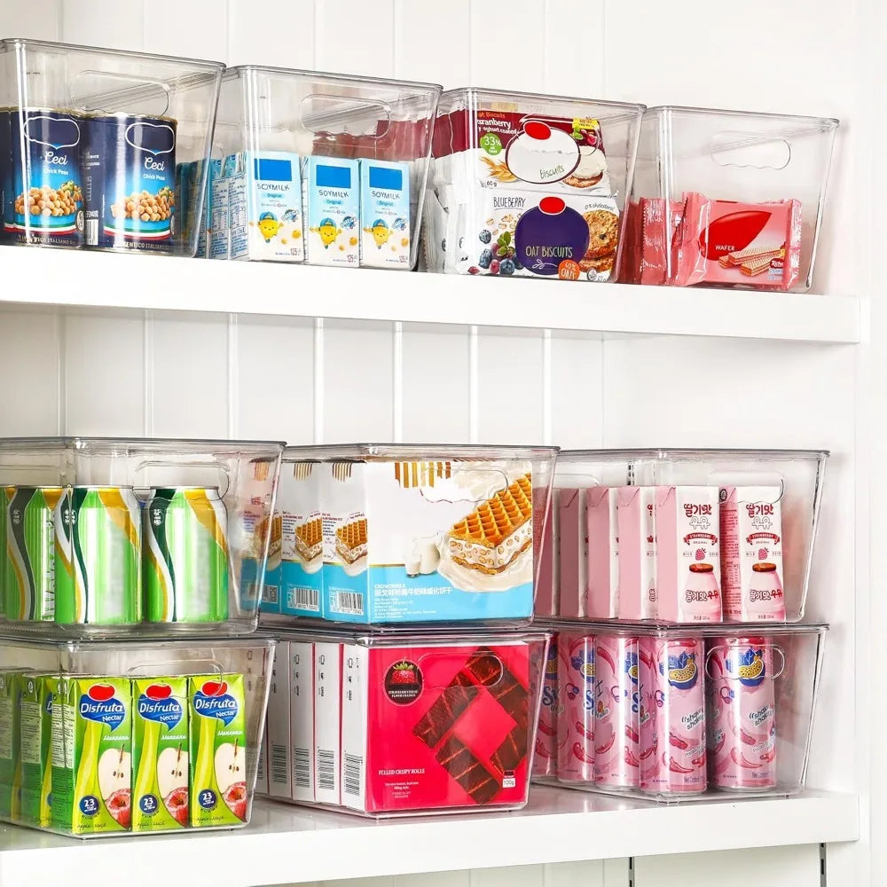 8 Pack Clear Stackable Storage Bins with Lids, Large Plastic Containers for Kitchen, Fridge, Cabinet, Bathroom Organizer