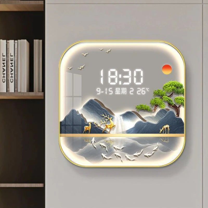 Wall Clock Digital Display Silent Temperature Clock Square Living Room Home Bedroom Dining Room Wall Painting