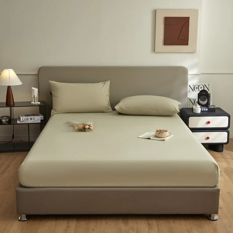 New Cotton Brushed Simple Plain Bed Fitted Sheet 1pc/sets 90/120/150/180/220cm machine washable