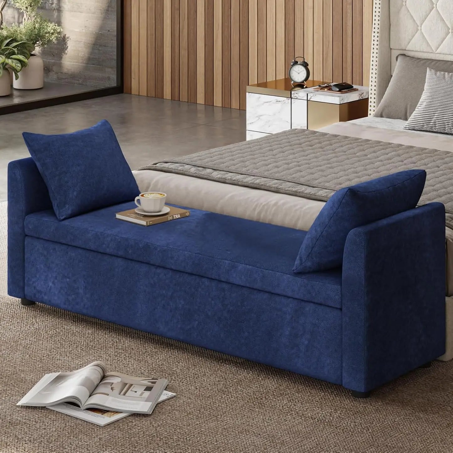 EcoHarbor Storage Ottoman Bench with Pillows, End of Bed Bedroom Bench with Arms, Footrest Stool for Living, Dining Room