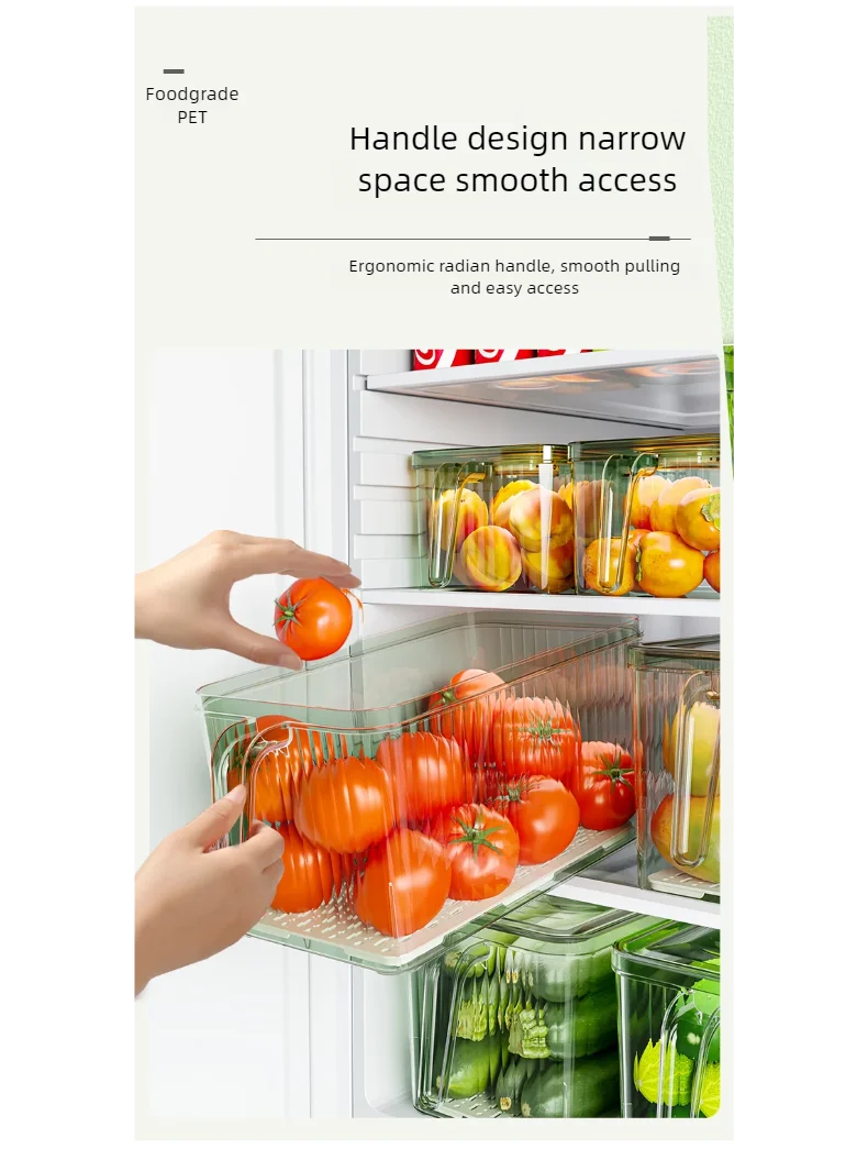 Stackable Refrigerator Storage Box with Lid, Capable of Storing Bread, Food, Vegetables, and Fruits,organizer box with handle