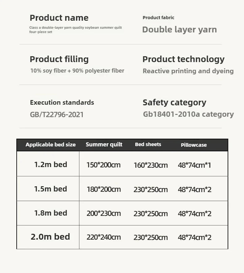 Class A fiber double-layer yarn soybean fiber summer quilt 4-piece set wrinkled yarn air conditioner quilt thin washable quilt