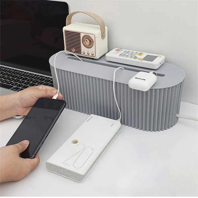 Plastic Practical Bedroom Tabletop Socket Cable Storage Case Easy to Use Cable Storage Box Portable Daily Use