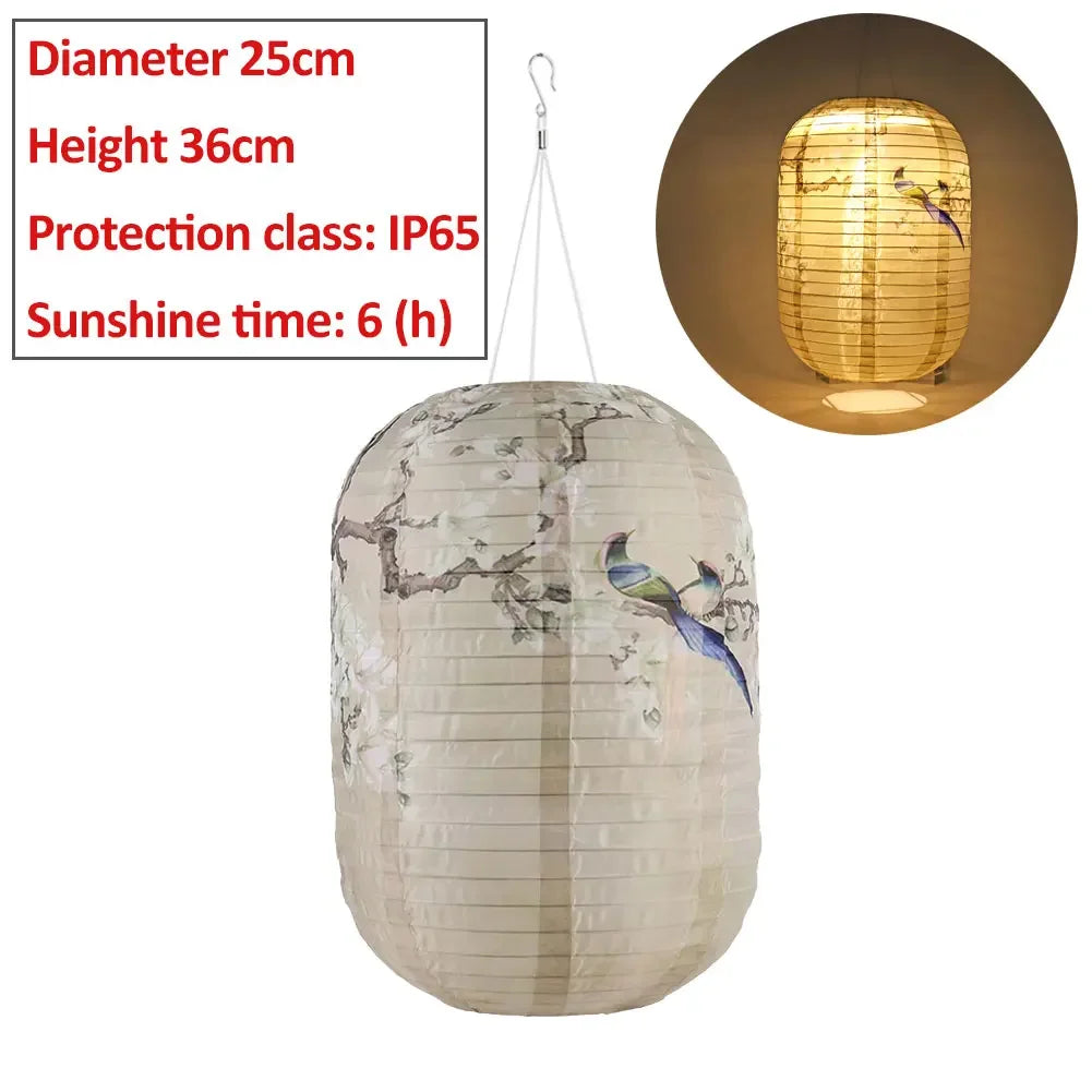 10inch/25cm Waterproof LED Solar Cloth Japanese Lantern Outdoors Festival Wedding Party Garden Hanging Lamp Light Decor