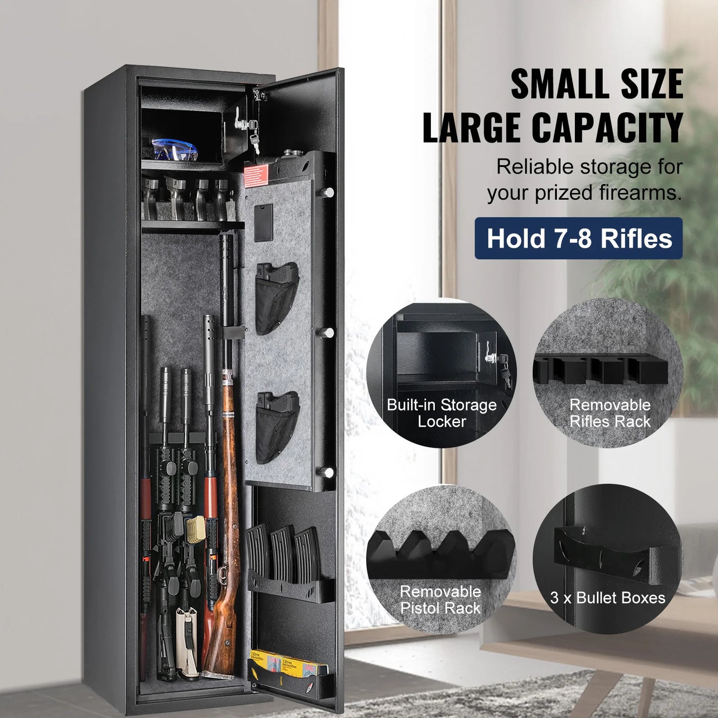 SucceBuy 3-8 Rifles Gun Safe with Digital Keypad & Lock Gun Storage Cabinet with Removable Storage Shelf for Long Gun Pistols
