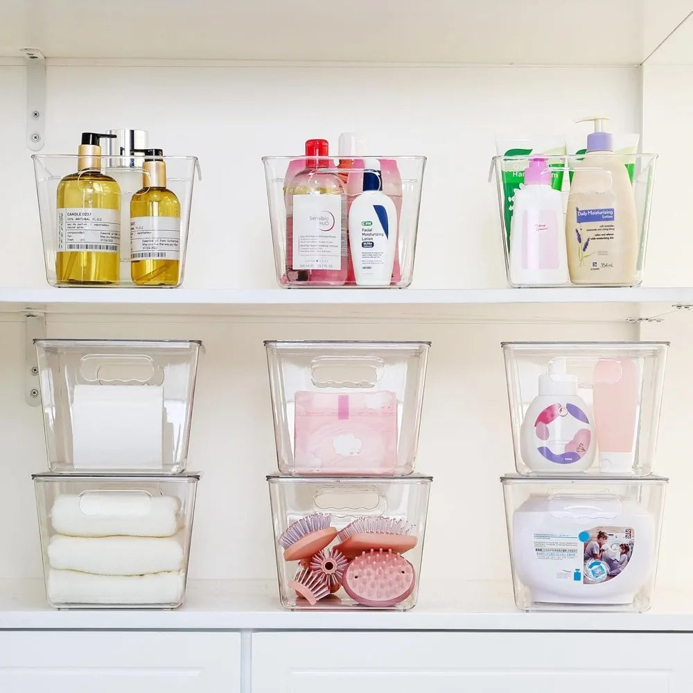 8 Pack Clear Stackable Storage Bins with Lids, Large Plastic Containers for Kitchen, Fridge, Cabinet, Bathroom Organizer