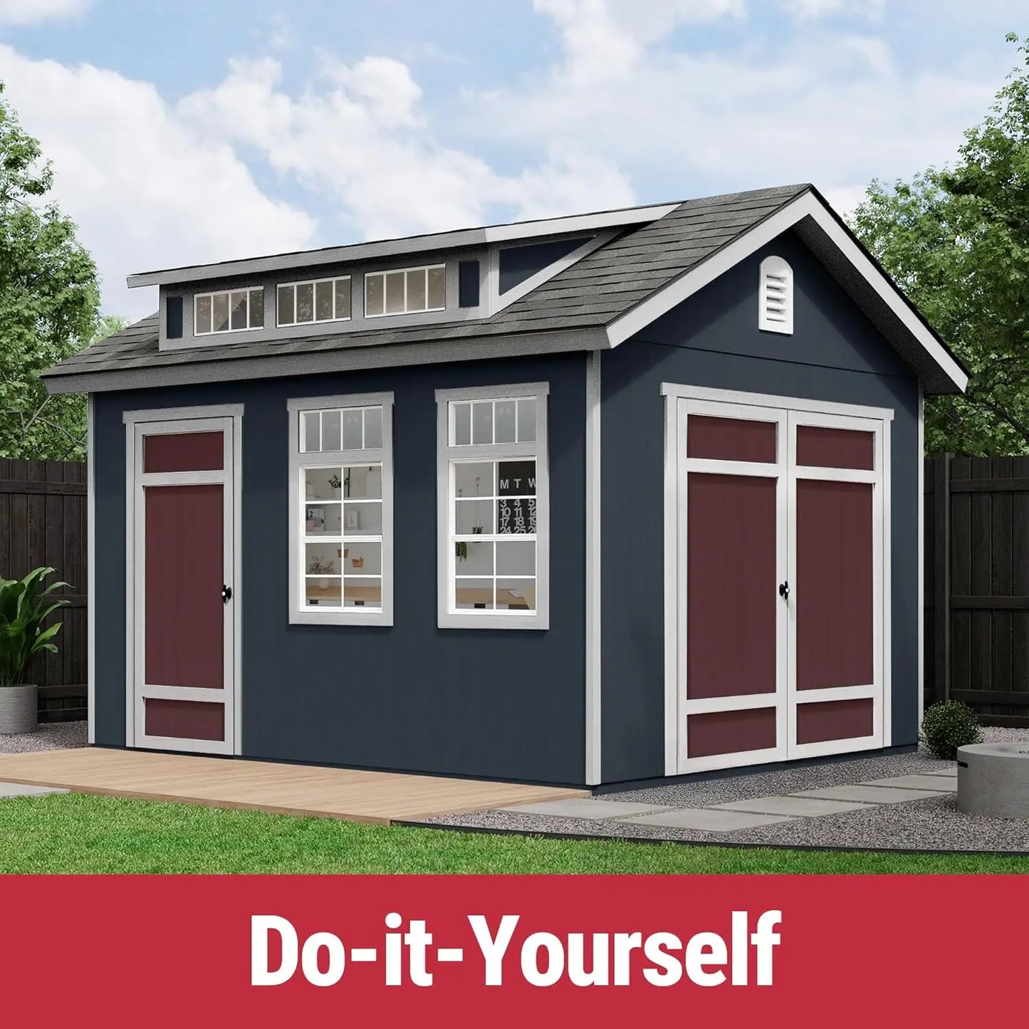12x10 FT Do-it-Yourself Wooden Outdoor Storage Sheds with Floor Waterproof Wood Tools Storage Shed with Dormer, Windows