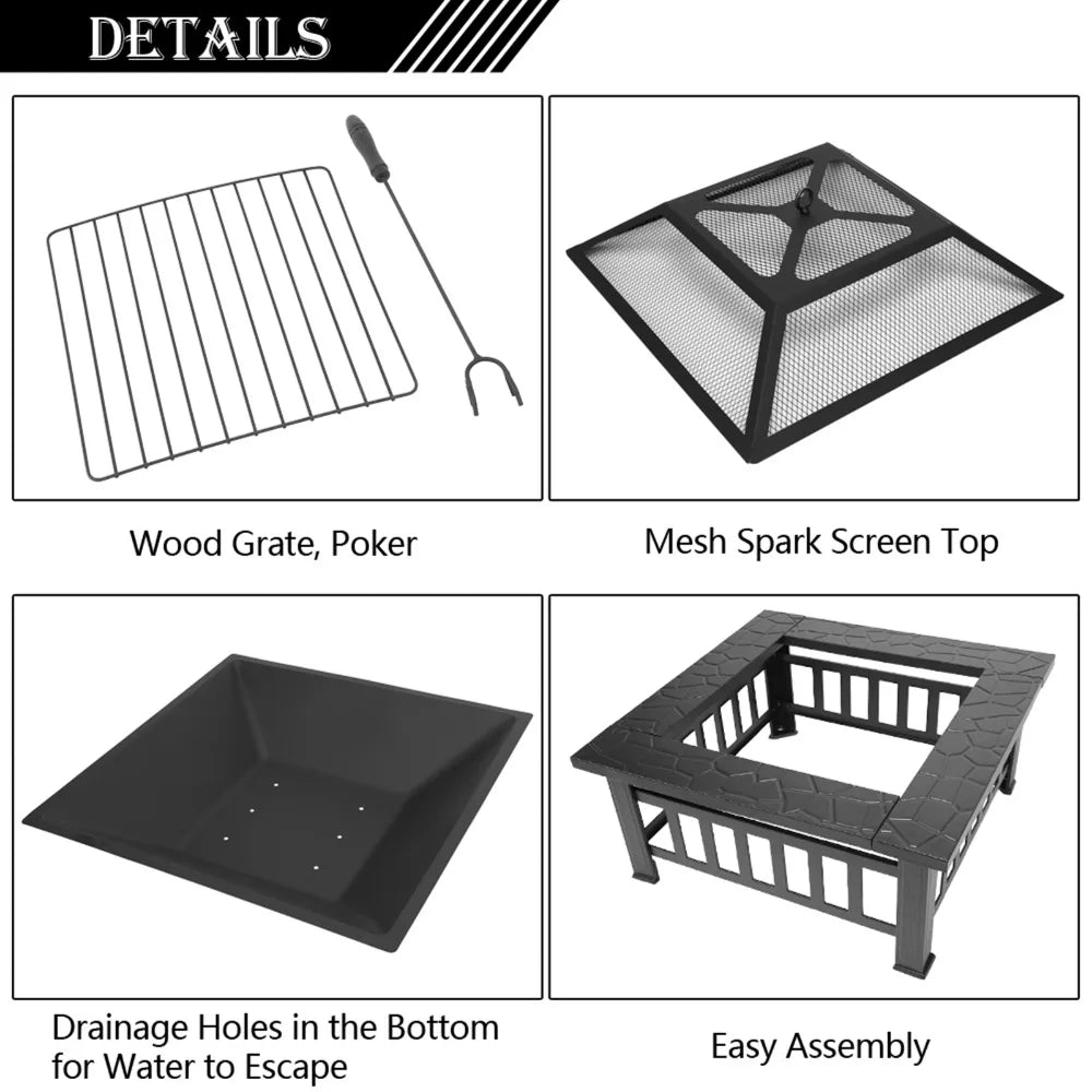 Heavy-Duty Square Outdoor Fire Pit – Sturdy, Safe, and Stylish for Winter Gatherings, Outdoor Fire Pit
